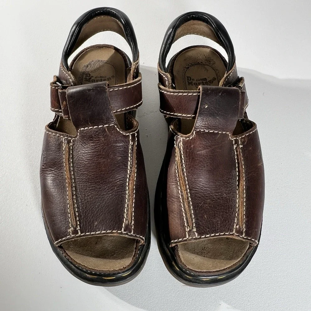Dr Martens Y2K Vintage Sandals Mens 10 Brown Leather Chunky Buckle granola